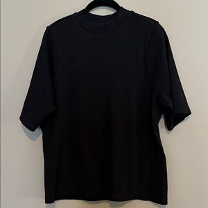 Maeve Anthropologie Black Mock Neck Ribbed  Top